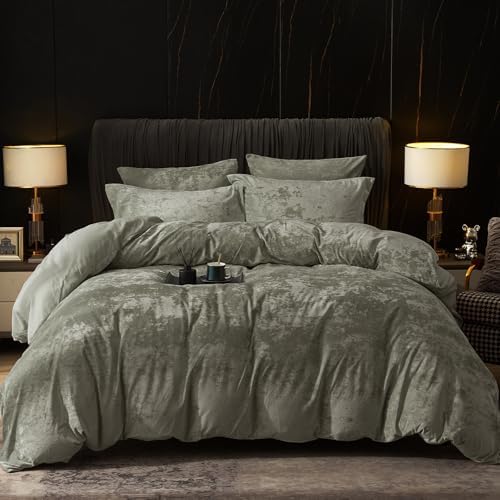 PHF Truly Velvet Duvet Cover Set Queen Size, 3pcs Ultra Soft Breathable Comforter Cover Set, Luxury Cozy Flannel Duvet Cover with Pillow Shams Bedding Collection, 90" x 90", Dark Grey - Grand Goldman