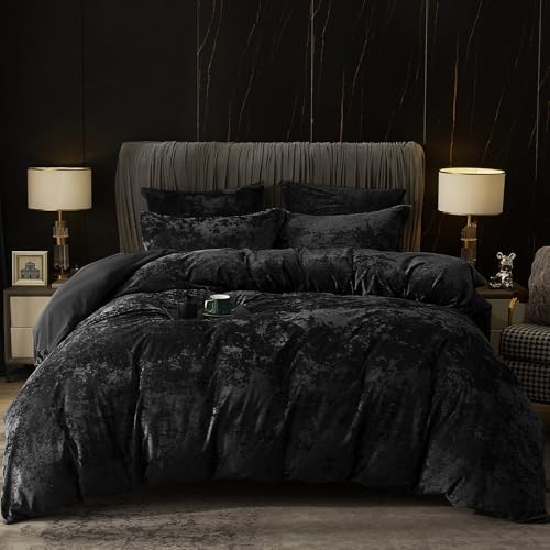PHF Truly Velvet Duvet Cover Set Queen Size, 3pcs Ultra Soft Breathable Comforter Cover Set, Luxury Cozy Flannel Duvet Cover with Pillow Shams Bedding Collection, 90" x 90", Dark Grey - Grand Goldman