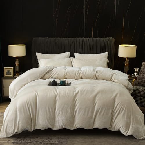PHF Truly Velvet Duvet Cover Set Queen Size, 3pcs Ultra Soft Breathable Comforter Cover Set, Luxury Cozy Flannel Duvet Cover with Pillow Shams Bedding Collection, 90" x 90", Dark Grey - Grand Goldman