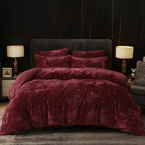 PHF Truly Velvet Duvet Cover Set Queen Size, 3pcs Ultra Soft Breathable Comforter Cover Set, Luxury Cozy Flannel Duvet Cover with Pillow Shams Bedding Collection, 90" x 90", Dark Grey - Grand Goldman