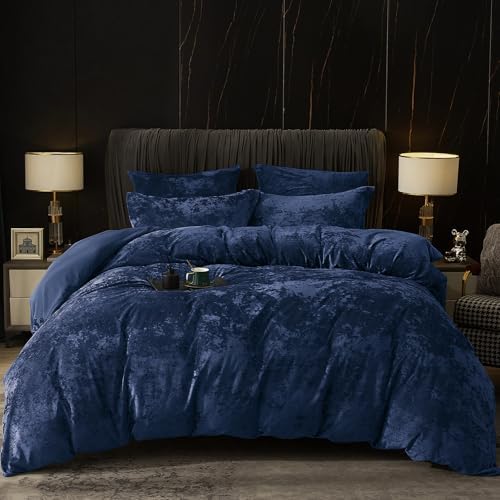 PHF Truly Velvet Duvet Cover Set Queen Size, 3pcs Ultra Soft Breathable Comforter Cover Set, Luxury Cozy Flannel Duvet Cover with Pillow Shams Bedding Collection, 90" x 90", Dark Grey - Grand Goldman