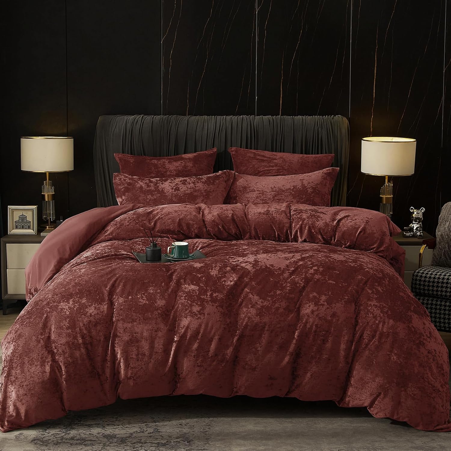 PHF Truly Velvet Duvet Cover Set Queen Size, 3pcs Ultra Soft Breathable Comforter Cover Set, Luxury Cozy Flannel Duvet Cover with Pillow Shams Bedding Collection, 90" x 90", Dark Grey - Grand Goldman