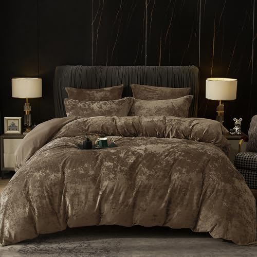 PHF Truly Velvet Duvet Cover Set Queen Size, 3pcs Ultra Soft Breathable Comforter Cover Set, Luxury Cozy Flannel Duvet Cover with Pillow Shams Bedding Collection, 90" x 90", Dark Grey - Grand Goldman