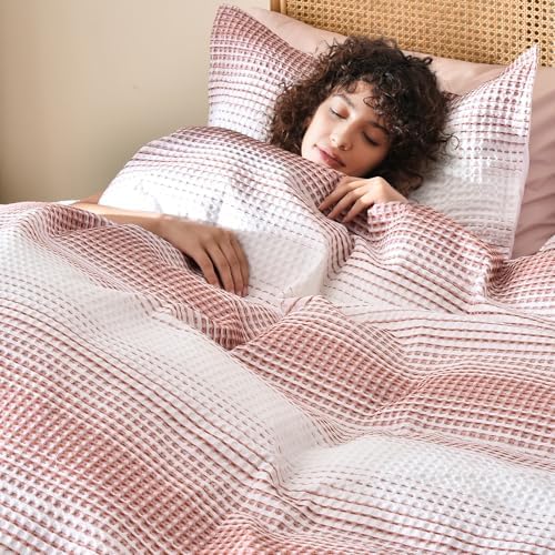 PHF Waffle Weave Duvet Cover Set Queen Size, 3 Piece Ultra Soft Breathable Durable Comforter Cover for All Season, Waffle Textured Duvet Cover with 2 Pillow Shams Bedding Collection, 90"x90", White - Grand Goldman