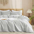 PHF Waffle Weave Duvet Cover Set Queen Size, 3 Piece Ultra Soft Breathable Durable Comforter Cover for All Season, Waffle Textured Duvet Cover with 2 Pillow Shams Bedding Collection, 90"x90", White - Grand Goldman