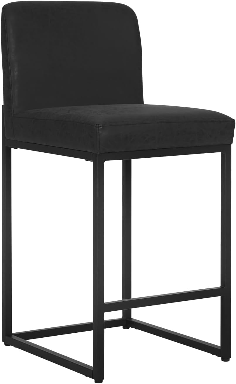 PHI VILLA Black Bar Stools Set of 4 - Counter Height 24'' Bar Stool Pu Leather Kitchen Modern Bar Chairs, Bar Stools with Back - Grand Goldman