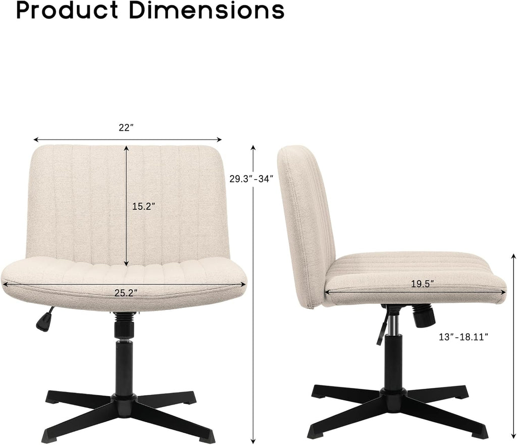 PUKAMI Criss Cross Chair,Comfy Cross Legged Office Desk Chair No Wheels,Cute Makeup Vanity Chair,Fabric Modern Swivel Height Adjustable Mid Back Wide Seat Computer Task Chair for Home Office(Beige) - Grand Goldman