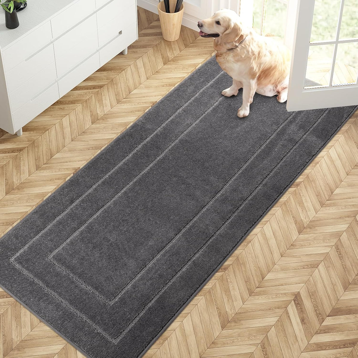 PURRUGS Dirt Trapper Door Mat 24" x 35.5", Non-Slip/Skid Machine Washable Entryway Rug, Dog Door Mat, Super Absorbent Welcome Mat for Muddy Wet Shoes and Paws, Charcoal - Grand Goldman