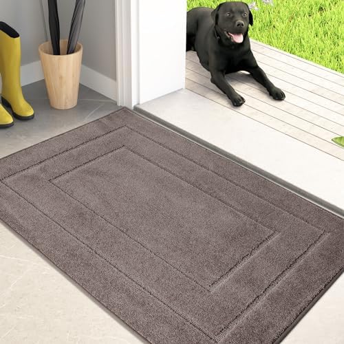 PURRUGS Dirt Trapper Door Mat 24" x 35.5", Non-Slip/Skid Machine Washable Entryway Rug, Dog Door Mat, Super Absorbent Welcome Mat for Muddy Wet Shoes and Paws, Charcoal - Grand Goldman