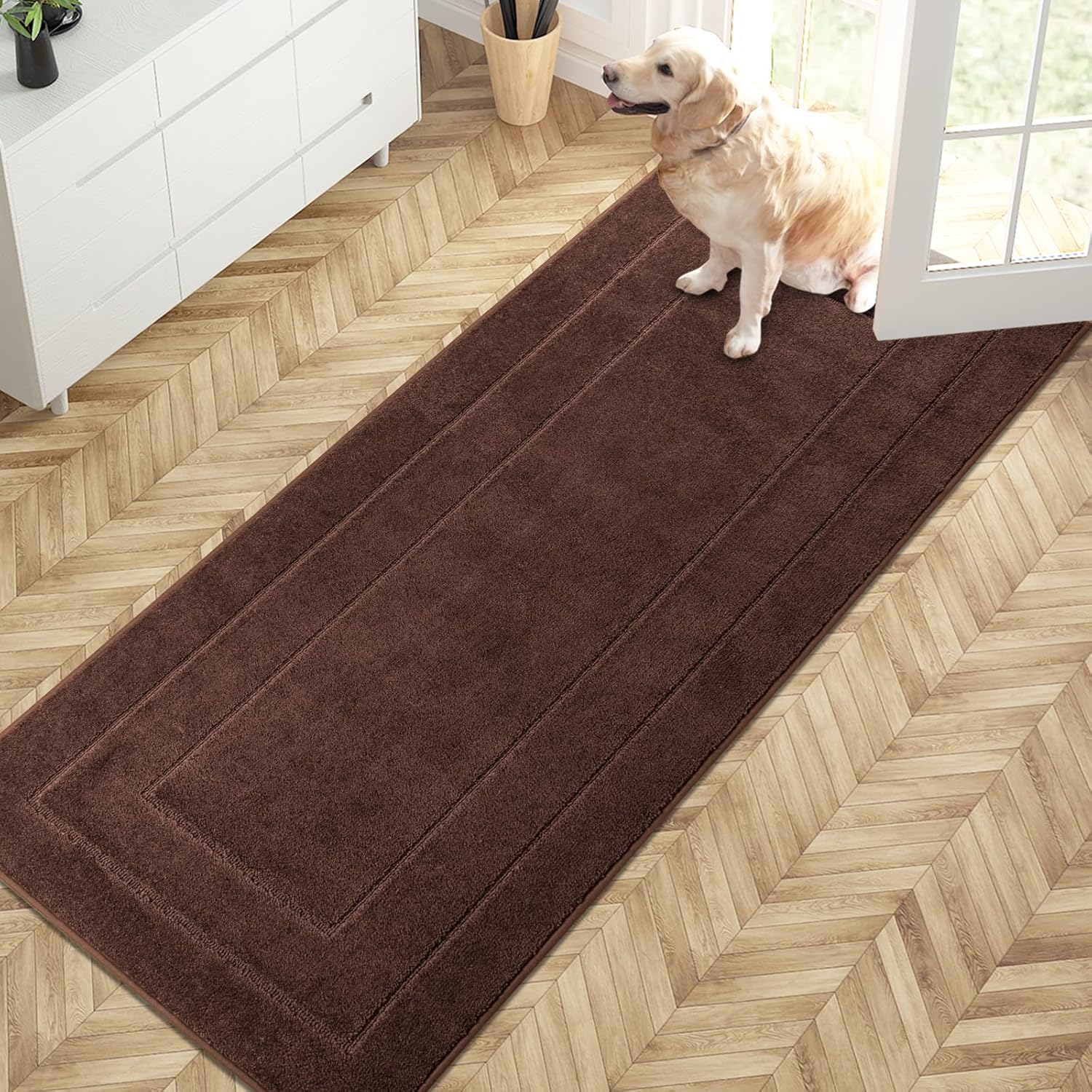 PURRUGS Dirt Trapper Door Mat 24" x 35.5", Non-Slip/Skid Machine Washable Entryway Rug, Dog Door Mat, Super Absorbent Welcome Mat for Muddy Wet Shoes and Paws, Charcoal - Grand Goldman
