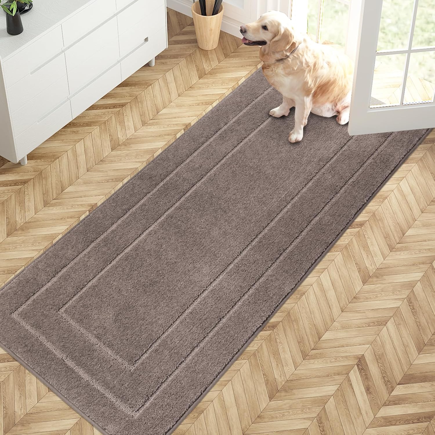 PURRUGS Dirt Trapper Door Mat 24" x 35.5", Non-Slip/Skid Machine Washable Entryway Rug, Dog Door Mat, Super Absorbent Welcome Mat for Muddy Wet Shoes and Paws, Charcoal - Grand Goldman