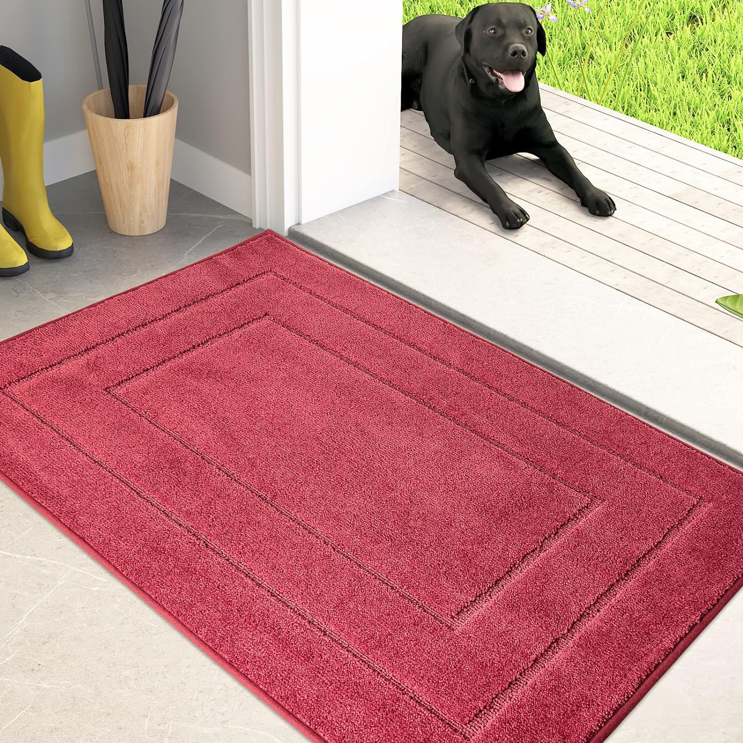PURRUGS Dirt Trapper Door Mat 24" x 35.5", Non-Slip/Skid Machine Washable Entryway Rug, Dog Door Mat, Super Absorbent Welcome Mat for Muddy Wet Shoes and Paws, Charcoal - Grand Goldman