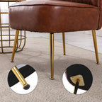 PU Leather Accent Chair Set of 2 Comfy Living Room Chair Armless Slipper Chair Mid Century Side Chair Single Sofa Chair with Golden Legs Wingback for Bedroom Guest Room- Brown - Grand Goldman