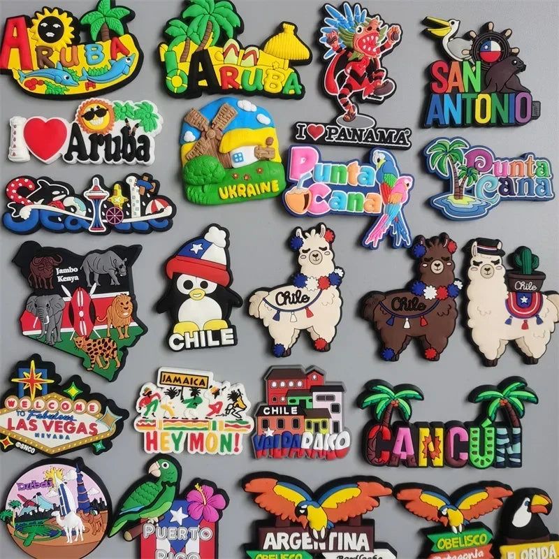 PVC Fridge Magnets Aruba Panama Punta Cana Puerto Rico Las Vegas Finland Argentina Mexico Jamaica Chile Greece Ukraine Stickers - Grand Goldman