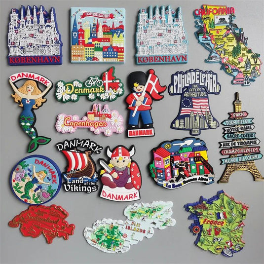 PVC Fridge Magnets Copenhage Denmark USA Paris France Fiji Islands Argentina Switzerland London Puerto Rico Bahamas Germany - Grand Goldman