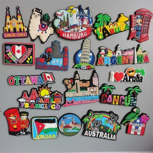 PVC Fridge Magnets Puerto Rico Portugal Switzerland TexasUSA Germany London Chile Pisa Travel Australia Souvenir Fridge Sticker - Grand Goldman