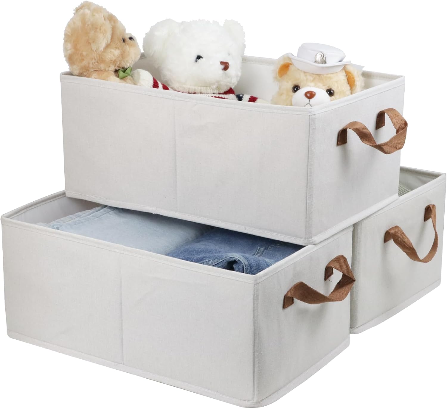 Pack of 3 Large Capacity Storage Bins Closet Organizer System, Sturdy Foldable Storage Boxes for Organizing Clothing, Sheets, Toys, Books - Shelf Organizer Shelves Basket Storage Bin - Grand Goldman