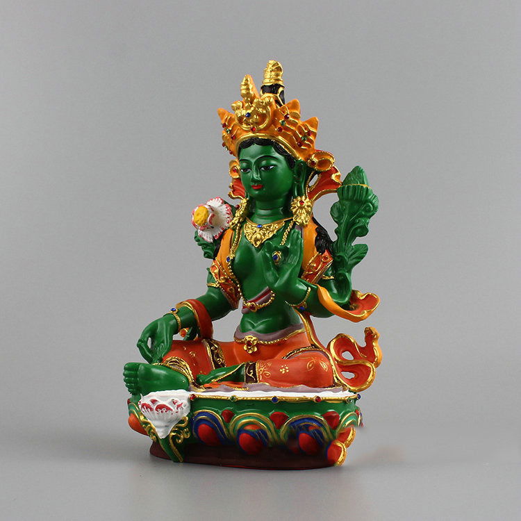 Painted Green Tara Buddha Statue Resin Craft Ornament - Grand Goldman