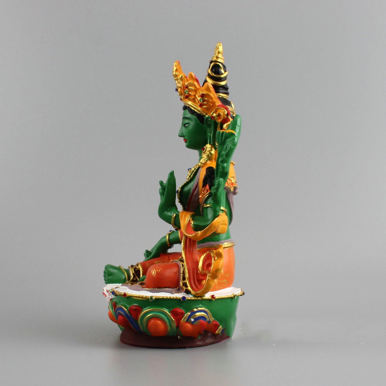 Painted Green Tara Buddha Statue Resin Craft Ornament - Grand Goldman