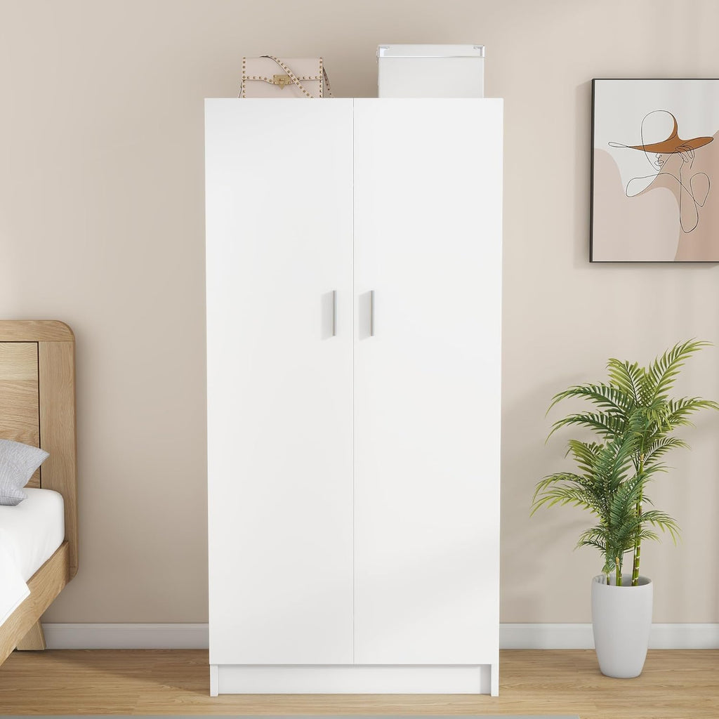 Panana 2 Door Bedroom Wardrobe Closet Bedroom Armoires Home Furniture for Storage (White) - Grand Goldman