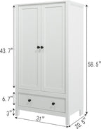 Panana 2 Door Wardrobe, Armoire with Drawer for Bedroom (White) - Grand Goldman