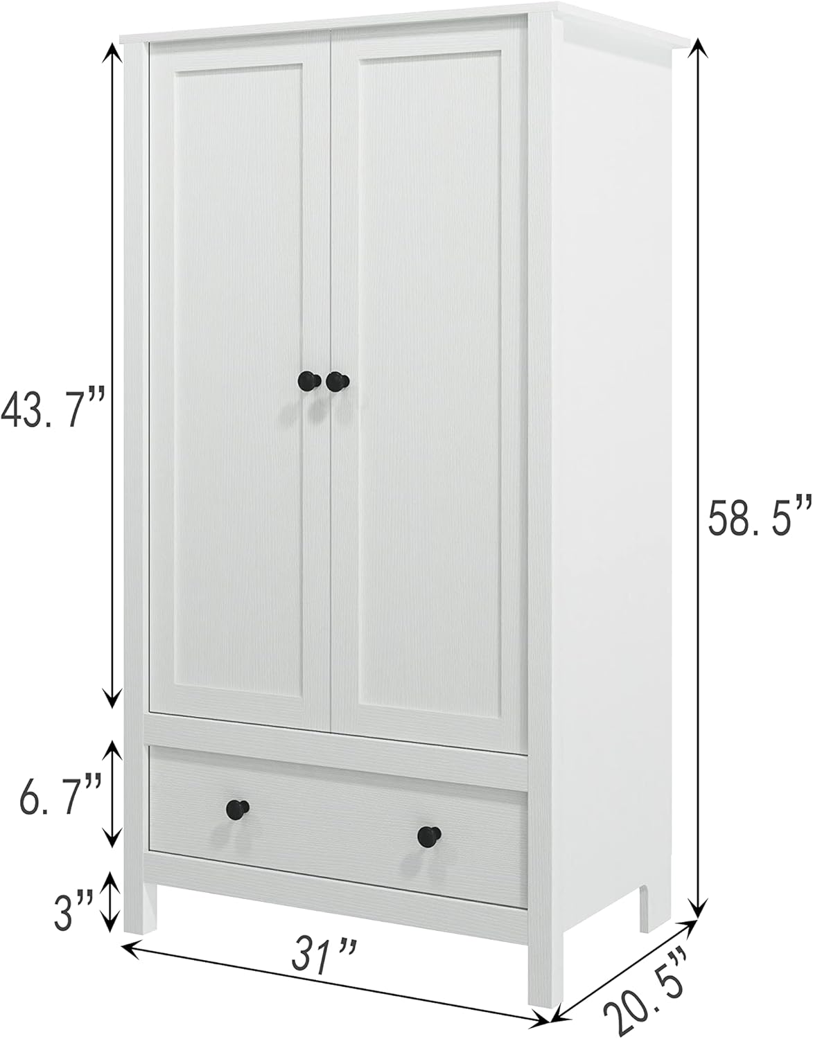 Panana 2 Door Wardrobe, Armoire with Drawer for Bedroom (White) - Grand Goldman