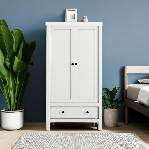 Panana 2 Door Wardrobe, Armoire with Drawer for Bedroom (White) - Grand Goldman