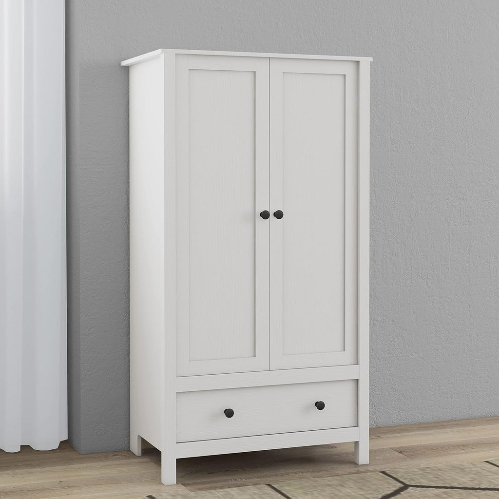 Panana 2 Door Wardrobe, Armoire with Drawer for Bedroom (White) - Grand Goldman