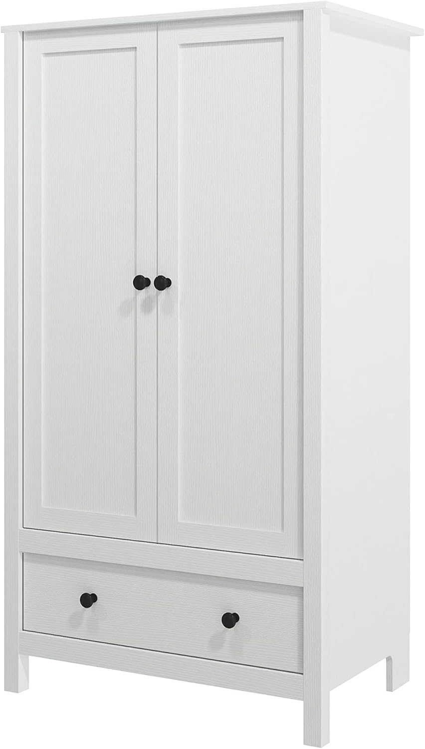 Panana 2 Door Wardrobe, Armoire with Drawer for Bedroom (White) - Grand Goldman