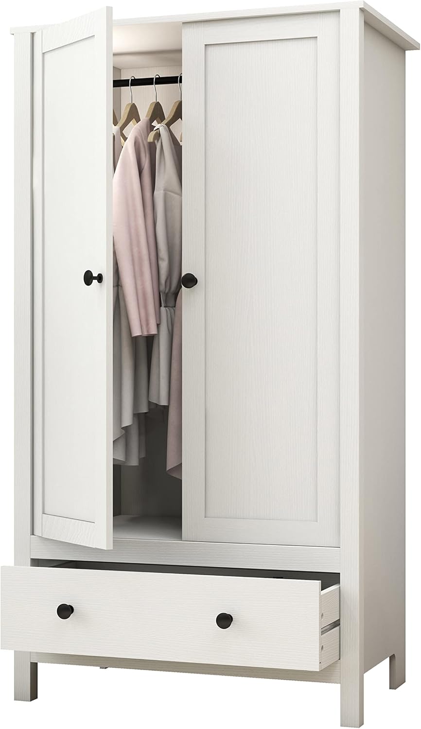 Panana 2 Door Wardrobe, Armoire with Drawer for Bedroom (White) - Grand Goldman