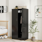 Panana 2 Door Wardrobe Closet Bedroom Armoires with 2 Shelves Storage, Hanging Rail for Bedroom (Black) - Grand Goldman