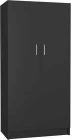 Panana 2 Door Wardrobe Closet Bedroom Armoires with 2 Shelves Storage, Hanging Rail for Bedroom (Black) - Grand Goldman