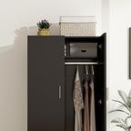 Panana 2 Door Wardrobe Closet Bedroom Armoires with 2 Shelves Storage, Hanging Rail for Bedroom (Black) - Grand Goldman