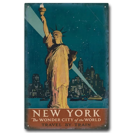 Paris New York City View Landscape Metal Tin Signs Posters Plate Wall Decor for Home Bars Man Cave Cafe Clubs Retro Posters - Grand Goldman