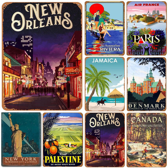 Paris New York City View Landscape Metal Tin Signs Posters Plate Wall Decor for Home Bars Man Cave Cafe Clubs Retro Posters - Grand Goldman