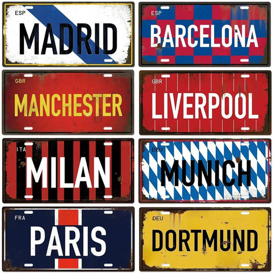 Paris Madrio Milan Munich Metal Tin Signs Vintage Plaque Auto License Plate Embossed Tag Garage Bars Pubs Clubs Home Wall Decor - Grand Goldman