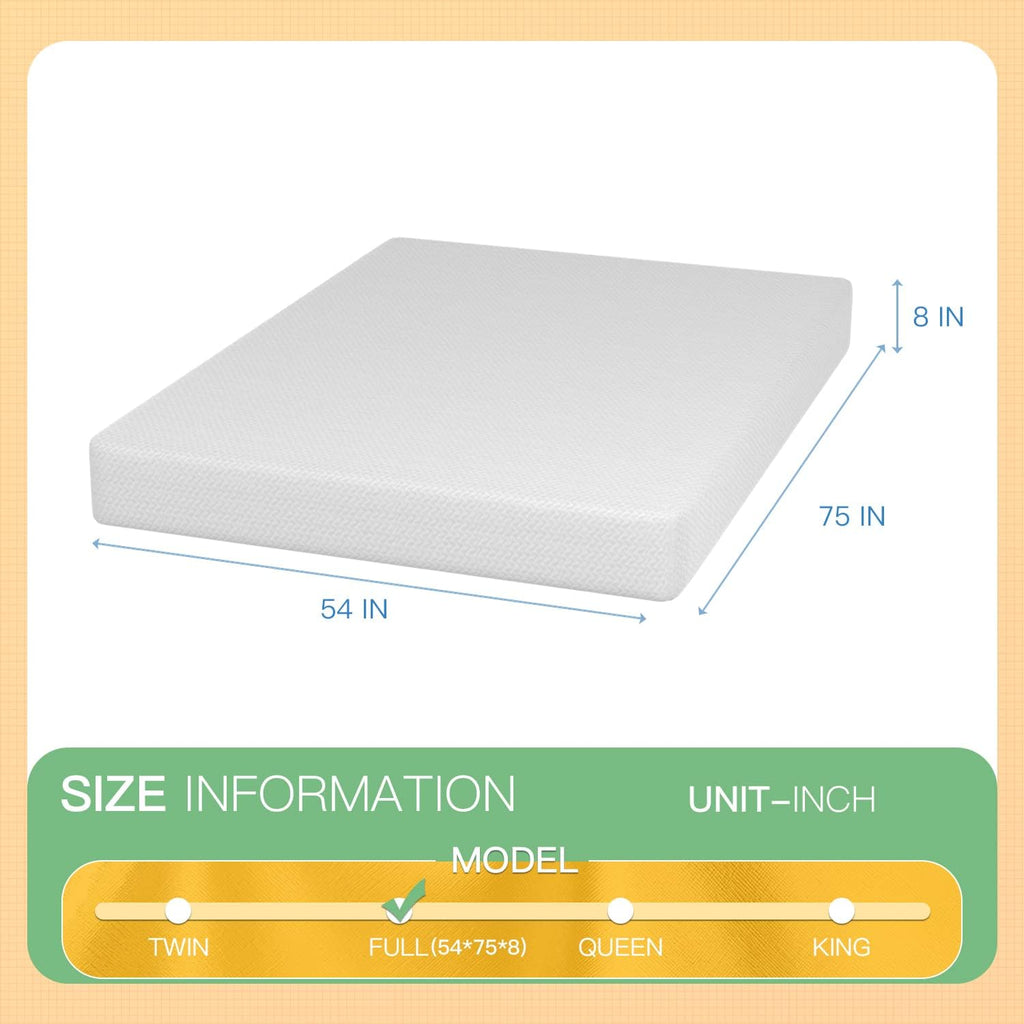PayLessHere 8 inch Memory Foam Mattress Cooling Gel Green Tea Infused Mattress,Fiberglass Free,CertiPUR-US Certified,Cooler Sleep Supportive & Pressure Relief,Mattress in Box, White Full - Grand Goldman