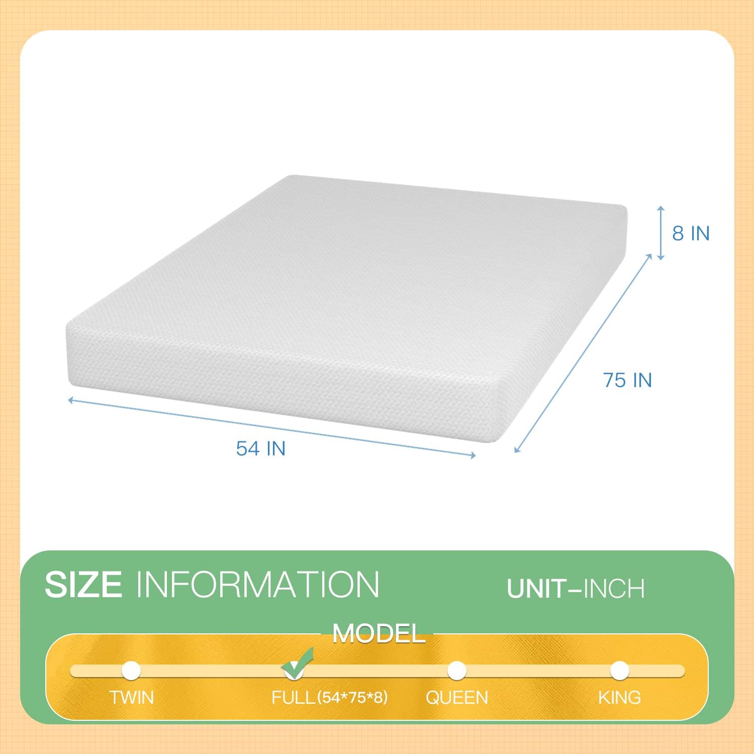 PayLessHere 8 inch Memory Foam Mattress Cooling Gel Green Tea Infused Mattress,Fiberglass Free,CertiPUR-US Certified,Cooler Sleep Supportive & Pressure Relief,Mattress in Box, White Full - Grand Goldman