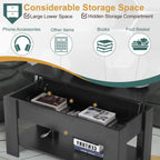 PayLessHere Coffee Table Lift Top Coffee Tables with Hidden Compartment and Storage Shelf Wooden Lift Tabletop Dining Table for Living Room Home (Black, 39" D x 28" W x 24" H) - Grand Goldman