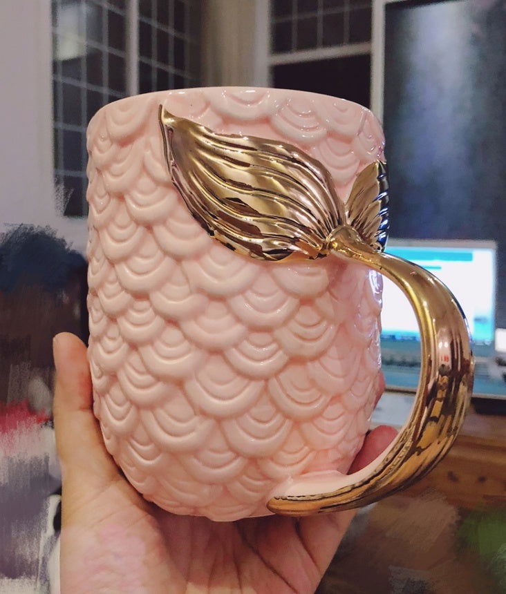 Pearl glaze golden mermaid tail large capacity water cup drink cup juice cup - Grand Goldman