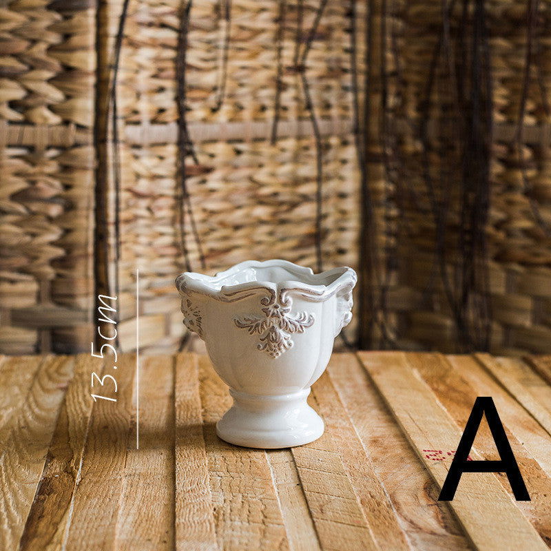 Pedestal Flower Vase Flower Pot Ceramic Glaze Ornament White Porcelain - Grand Goldman