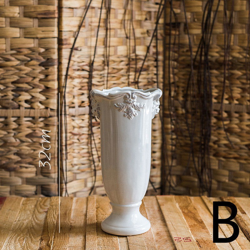 Pedestal Flower Vase Flower Pot Ceramic Glaze Ornament White Porcelain - Grand Goldman