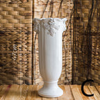 Pedestal Flower Vase Flower Pot Ceramic Glaze Ornament White Porcelain - Grand Goldman