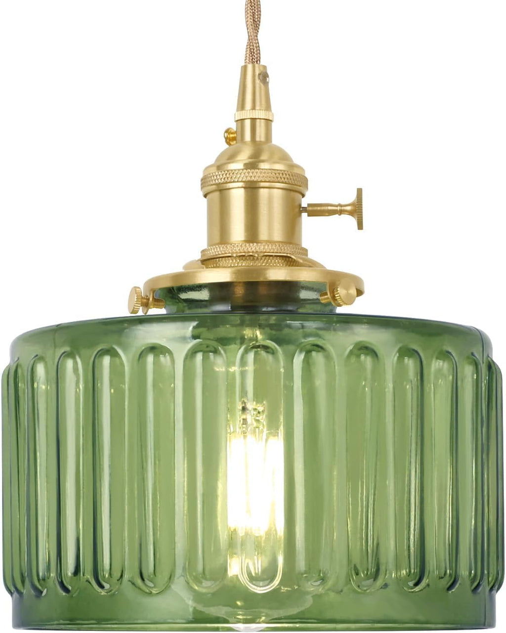 Pendant Light with Clear Striped Glass Lmapshade, Brass Vintage Pendant Light Adjustable Hanging Light for Kitchen Island Dining Room Hallway - Grand Goldman