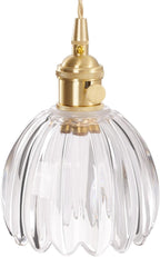 Pendant Light with Clear Striped Glass Lmapshade, Brass Vintage Pendant Light Adjustable Hanging Light for Kitchen Island Dining Room Hallway - Grand Goldman