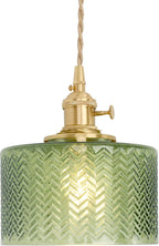 Pendant Light with Clear Striped Glass Lmapshade, Brass Vintage Pendant Light Adjustable Hanging Light for Kitchen Island Dining Room Hallway - Grand Goldman