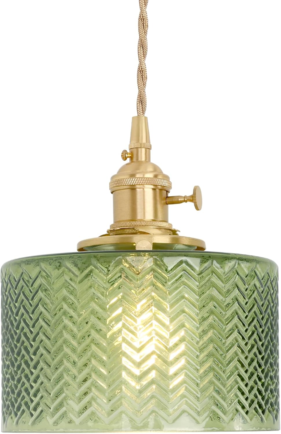 Pendant Light with Clear Striped Glass Lmapshade, Brass Vintage Pendant Light Adjustable Hanging Light for Kitchen Island Dining Room Hallway - Grand Goldman