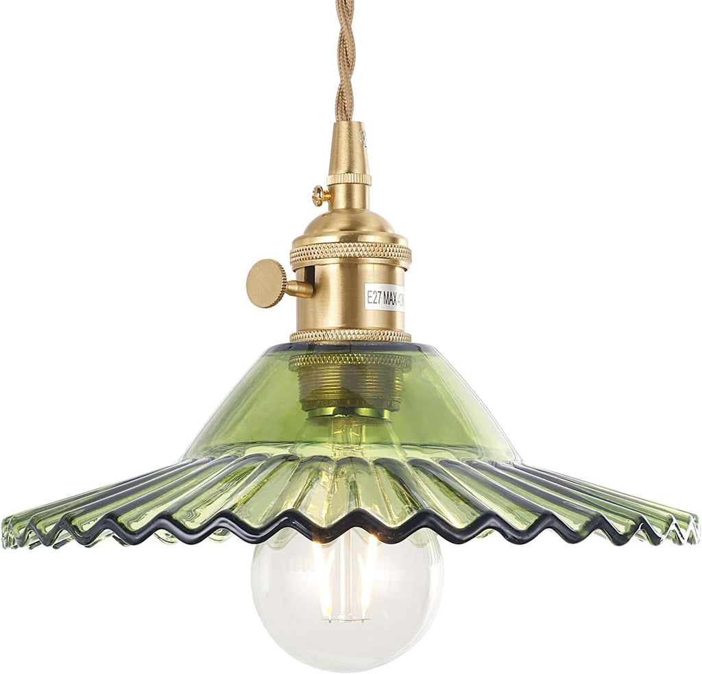 Pendant Light with Clear Striped Glass Lmapshade, Brass Vintage Pendant Light Adjustable Hanging Light for Kitchen Island Dining Room Hallway - Grand Goldman