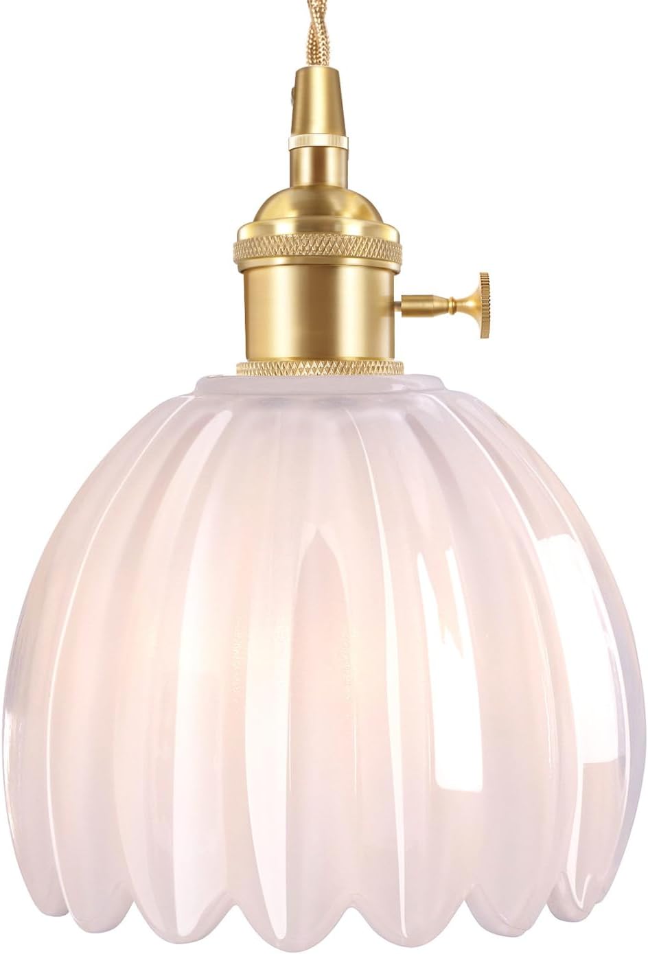 Pendant Light with Clear Striped Glass Lmapshade, Brass Vintage Pendant Light Adjustable Hanging Light for Kitchen Island Dining Room Hallway - Grand Goldman