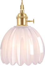 Pendant Light with Clear Striped Glass Lmapshade, Brass Vintage Pendant Light Adjustable Hanging Light for Kitchen Island Dining Room Hallway - Grand Goldman